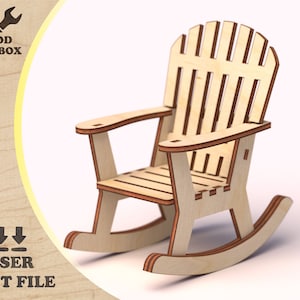 Sedia a dondolo per casa delle bambole - Sedia Adirondack - file tagliati al laser. Modelli SVG DXF gioco in legno per bambini / file per taglio laser