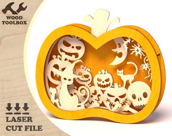 Halloween pumpkin - Laser cut files. Halloween 3D Design. Glowforge SVG Laser Cut Files. DXF for  CNC Project. Cdr / Ai / Pdf/ Dxf / Svg