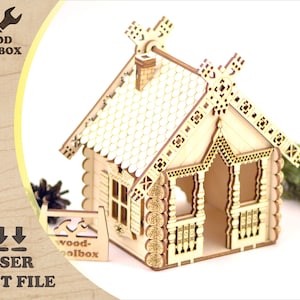 Modelo de cabaña de madera cortada con láser / Kit de casa en miniatura para armar / Archivo SVG para CNC, Glowforge / Proyecto de carpintería de una auténtica casa medieval.