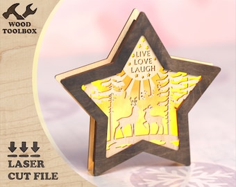 Christmas Star Lightbox SVG | Wooden Night Light | Laser Cut Lamp File | New Year Gift | Layered 3D Star Lantern Template
