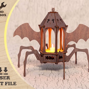 Halloween Spinnenlampe - Laserschnittdatei 3D-Holzlampe / Halloween-Laterne mit Muster. Leuchtkästchen SVG / Halloween 3D Holzdekorationen