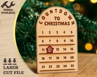 Advent Calendar SVG for Laser | Countdown to Christmas Wood Board | 3mm Plywood Template | CNC File