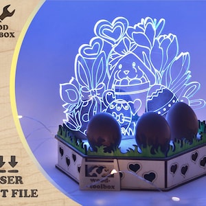 Easter Egg Stand - laser cut files. Easter showcase design laser cut pattern. Easter egg holder vector for cnc.  Template in DXF SVG formats