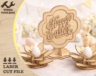 Easter Table Decor SVG Bundle | Happy Easter Sign & Egg Holders | Laser Cut Files for Wood | Fast Assembly DIY Easter Decor