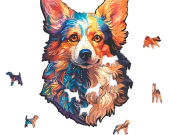 Rompecabezas de Corgi: Plantilla de animal de madera cortada a láser (Descarga digital)
