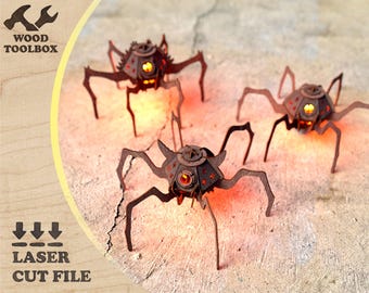 Halloween Spider Lantern - laser cut file. 3D Wooden lamp SVG / Halloween Nightlight pattern. Vector for CNC router / Halloween decoration