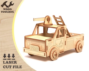Wooden Toy Fire Engine Laser Cut File, Fire Truck files, 3d Toy Truck Pattern, SVG DXF CDR Template for Laser Cutting