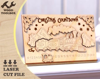 Laser geschnitten Weihnachtszug Adventskalender SVG-Datei: DIY Urlaub Dekor (Digitaler Download)