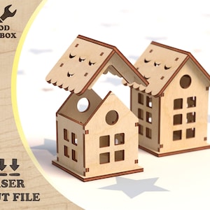 Simple House - lasergesneden bestanden. Houten huis lasergesneden / kleine huisjes cnc / vector 3d lasersnijhuis / mdf-laser SVG DXF Ai CDR