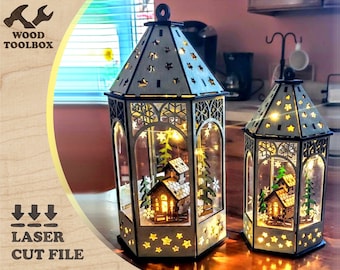 Fairy Christmas Lantern - laser cut file - Christmas SVG file / Winter scene DXF / vector plan for CNC / Christmas design ideas / Xmas decor