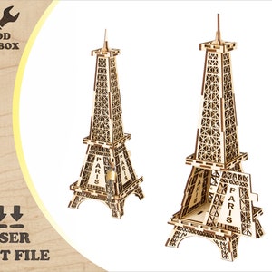 Eiffel Tower - laser cut files. Wooden Eiffel Tower, Eiffel Tower 3D Puzzle, Eiffel Tower Building Kit, Wooden safe SVG CDR AI