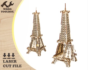 Eiffel Tower - laser cut files. Wooden Eiffel Tower, Eiffel Tower 3D Puzzle, Eiffel Tower Building Kit, Wooden safe SVG CDR AI