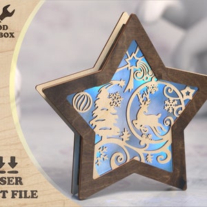 Christmas Lightbox SVG File | Wooden Star Lantern | DIY Nightlight Template | Holiday Glow Lamp | New Year Gift Project