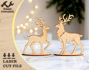 Christmas Reindeer SVG | Wooden Deer Laser Cut File | Holiday Decor Stand CNC Plywood Template