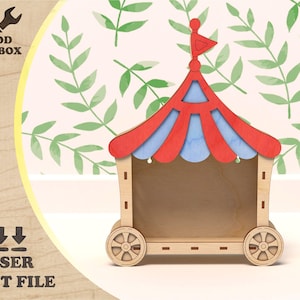 サーカステント レーザーカットファイル | カーニバルディスプレイボックス SVG | 木製おもちゃ棚テンプレート | Glowforge 子供部屋装飾 SVG