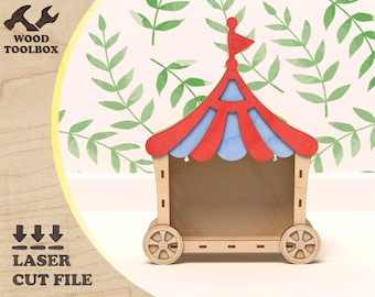 Circus Tent Laser Cut File | Carnival Display Box SVG | Wooden Toy Shelf Template | Glowforge Kids Room Decor SVG