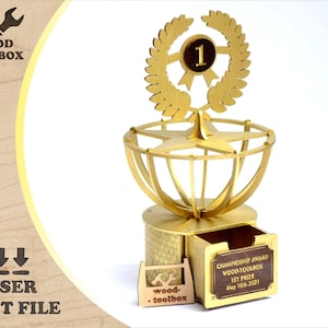 Coppa del Trofeo del Vincitore - file tagliati al laser - Coppa del Premio. File vettoriali per taglio laser del legno. File SVG per premi in legno, progetti vettoriali DXF per CNC