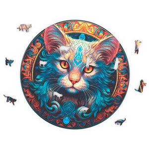 Gato - redondo 300x300- Rompecabezas -Animal de madera único, Rompecabezas SVG, Plantillas de rompecabezas CDR, Rompecabezas PDF, Archivo cortado por láser, Vector de rompecabezas