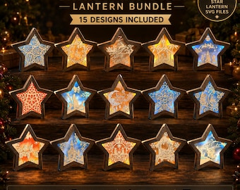 Christmas Lantern SVG Bundle | Christmas stars for laser cutting | For Lightbox Glowforge xTool LightBurn software