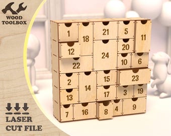 Advent Calendar Box Laser Cut File | 24 Wooden Drawers Countdown | Christmas DIY Glowforge CNC SVG Pattern