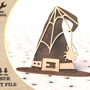 Hexenhut - Lasercut-Datei. Halloween-Design zum Laserschneiden und Gravieren. Halloween-Dekoration aus Holz - SVG DXF CDR