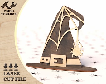 Witch Hat - laser cut files. Halloween design for laser cutting and engraving. Wooden Halloween decor - SVG DXF CDR