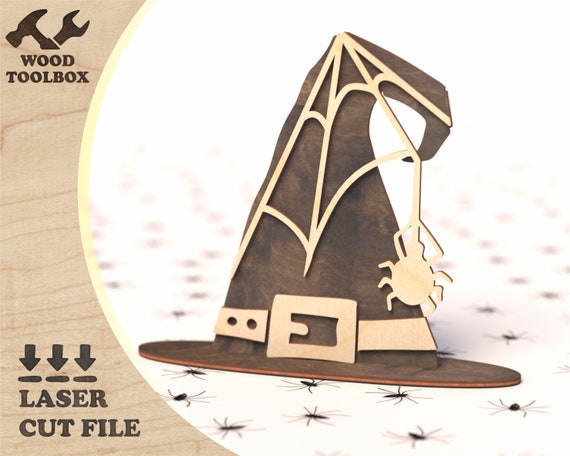 Witch Hat - laser cut files. Halloween design for laser cutting and engraving. Wooden Halloween decor - SVG DXF CDR