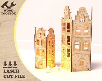 Dutch Houses SVG | Laser Cut Amsterdam Lantern Set (Digital Download)