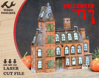 Halloween haunted house - Advent calendar - laser cut files. Halloween advent house. 3d SVG, Wooden countdown advent calendar DXF Ai CDR