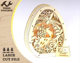 Archivo SVG de luz nocturna de Pascua / Caja de luz de huevo en capas cortada a láser / Glowforge y CNC DIY Decoración de Pascua para el hogar