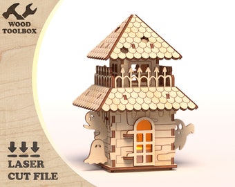 Halloween House - Haunted House  - laser cut file. Halloween castle design / Vector plan for cnc / SVG template / Laser cut shape DXF CDR Ai