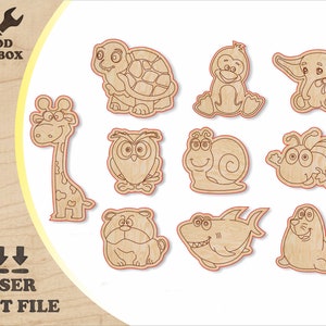 Tierfiguren - Lasercut-Dateien - Kinderpuzzle - Ausmalen DIY. Lustige Tierfiguren, Tier-Silhouetten SVG, Holz Kinderspielzeug DXF, Cnc-Pläne