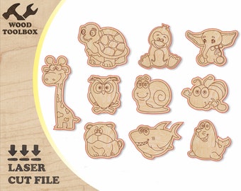 Animal figures - laser cut files - kids puzzle - coloring DIY. Funny Animal figures ,Animal silhouettes SVG, Wood kids toys DXF, cnc plans