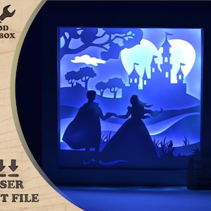 Escena de amor a la luz de la luna / Caja de luz en capas 3D SVG para corte láser
