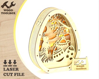 Caja de luz de Pascua SVG / Archivo de corte láser para luz nocturna de huevo de Pascua 3D / Decoración de primavera o regalo navideño DIY para Glowforge
