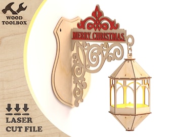Christmas Sign lantern - laser cut files. Christmas design laser cut patterns. New Year template for cnc laser routers in DXF SVG formats
