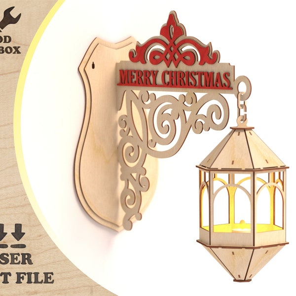 Christmas Sign lantern - laser cut files. Christmas design laser cut patterns. New Year template for cnc laser routers in DXF SVG formats