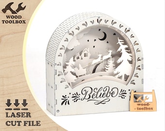 Laser Cut Christmas Shadow Box SVG File | Reindeer Sleigh Scene (Digital Download)
