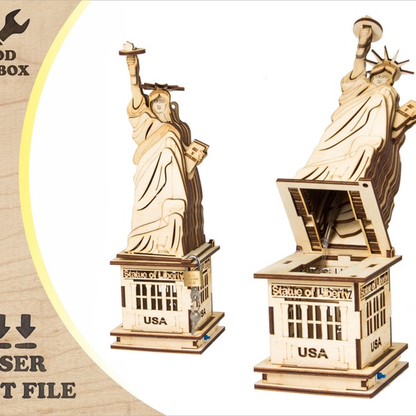 Statue of Liberty - laser cut files / Wooden safe template / Famous building model SVG / vector plans for CNC