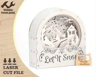 Caja de sombras navideña SVG / Archivo para corte láser / Escena invernal 3D / Trineo de Papá Noel y renos / Decoración navideña de madera / Regalo navideño DIY