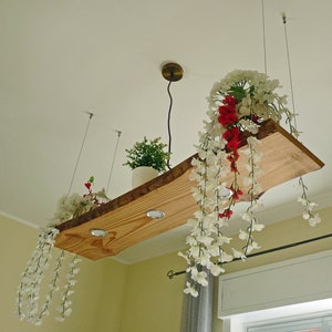 Pendant lamp perfect for the kitchen in solid wood and with adjustable LED spotlights, shelf lamp Art.LE40