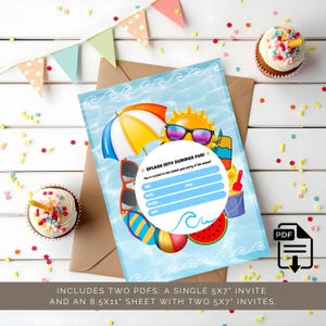 Pool Party Fill-In Birthday Invitation: Summer Splash, Kids Printable (PDF Download)