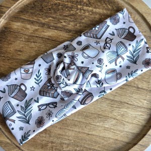 Coffee & Book Twist Headband: Fall Stretch Fabric Headband