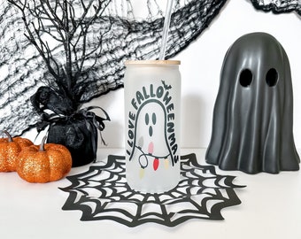 Halloween iced coffee cup // Halloween beer can glass // I love falloweenmas // beer can glass // glass tumbler // halloween coffee cup