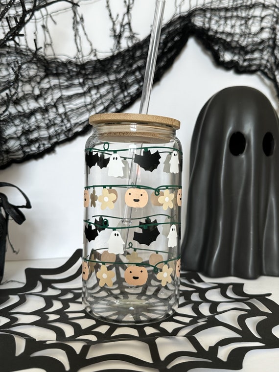 Halloween coffee cup // Halloween glass cup // Halloween lights cup // glass tumbler // custom tumbler // iced coffee cup