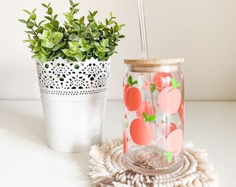 Peaches beer can glass // beer can glass cup // glass tumbler // peach cup // summer cup // iced coffee cup