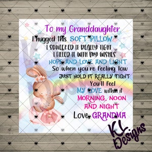 À mon oreiller de petite-fille, oreiller Cute Bunnies, grand-mère et enfants, Sublimation Digital Files pngs