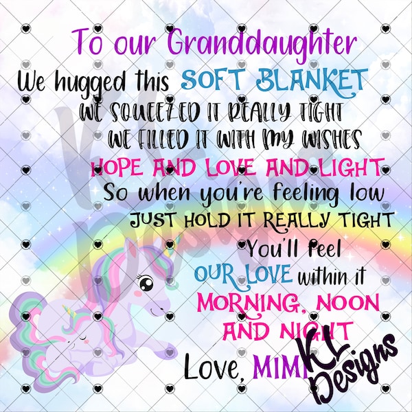 To my Granddaughter Blanket, Unicorn, Mimi and kids, Sublimation Digital Files pngs