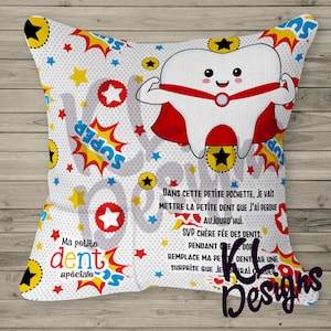 Tooth Fairy Pillow Design Superhero Français Kids Tooth fairy Template Sublimation Fichiers numériques pngs