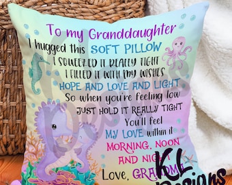 To my Granddaughter Pillow, Cute Seahorse pillow, grandma and kids, Sublimation Digital Files pngs
